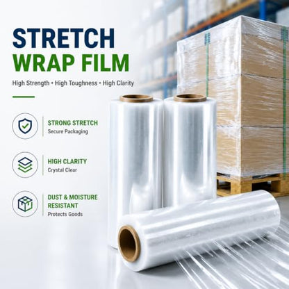 Stretch Film Shrink Wrap 17" x 1500 FT, 2 Rolls, 80 Gauge - size: 17IN-Clear-2 Rolls