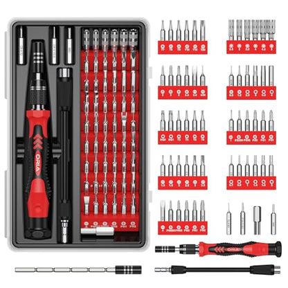 ORIA Precision Screwdriver Kit, Mini Screwdriver Set, 61 in 1 with 57 Bits Repair Tools with Flexible Shaft, Extension Rod for Mobile Phone, Smartphone, Tablet, PC, Red - color: Red