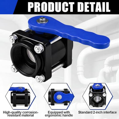 1 Pcs Blue Inline Polypropylene Ball Valve 2" Npt Female Stainless Steel Exterior Chemical Resistant for Water Irrigation Industrial Systems - color: Blue
