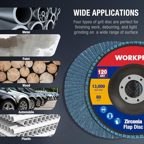 WORKPRO 20-Pack Zirconia Flap Discs, 4-1/2" x 7/8", T29, 120 Grit - style: 120 Grit