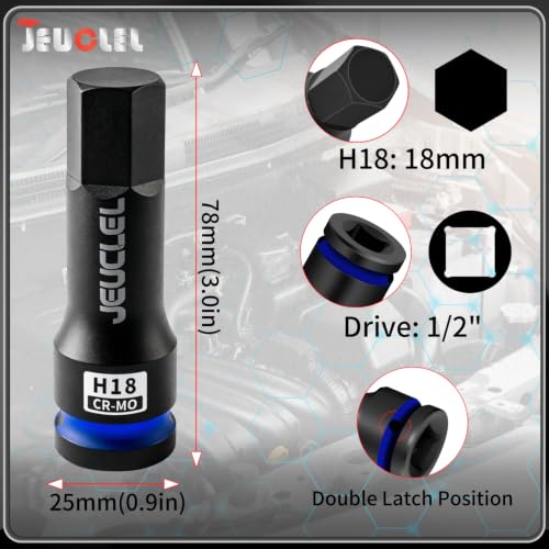 18mm Hex Impact Bit Socket, H18 1/2" Drive Allen Socket, Cr-Mo - size: 1PC | H18 18MM