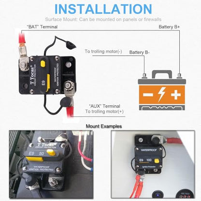 E9 1/4" Studs 40A Amp Circuit Breaker w/Manual Reset 12-72V DC UL - size: 40A