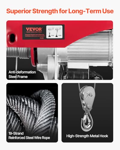 VEVOR Electric Hoist, 2200 lbs 120V Electric Winch with 328 ft Wireless & 14 ft Wired Remote Control, 40 ft Single Cable Lifting Height, Single/Double Slings, Lift Hoist for Garage Warehouse Factory - size: 2200LBS Wireless/Wired