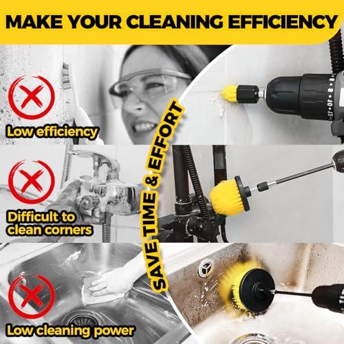 Holikme 8Piece Drill Brush Attachment Set - Power Scrubber Cleaning Kit - color: Yellow