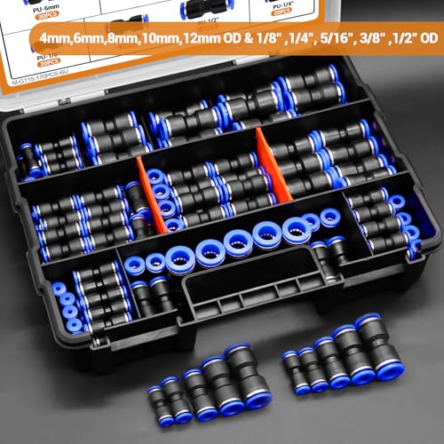 mankk 170PCS Push to Connect Fittings Metric & Imperial Air Hose Connectors - style: 170PCS-1/8" 1/4" 5/16" 3/8" 1/2"& 4/6/8/10/12mm OD Kits