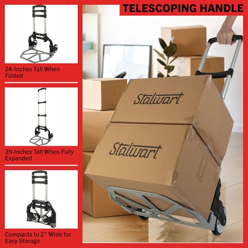 Folding Hand Truck - Dolly Cart with 154lb Capacity - Lightweight and Compact Aluminum Folding Cart with Telescoping Handle for Moving by Stalwart - size: 154lb Capacity