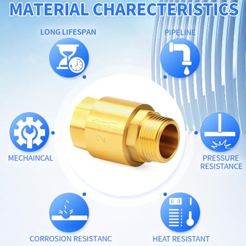 ChillWaves Brass In-Line Spring Check Valve 2" NPT Male x 2" NPT Female Thread, One-Way Non-return Vertical Check Valve for Backflow Prevention(1-PACK) - size: 2" MNPT x 2" FNPT