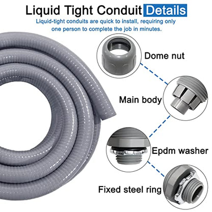 Liquid-Tight Conduit and Connector Kit 1/2 Inch 25 Ft - size: 1/2IN,25FT