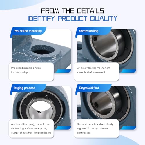 UCP207-20 Pillow Block Bearing,1-1/4" Bore Mounted Pillow Bearing Cast Iron Base -Self Aligning Chrome Bearing,4 Pcs - style: UCP207-20