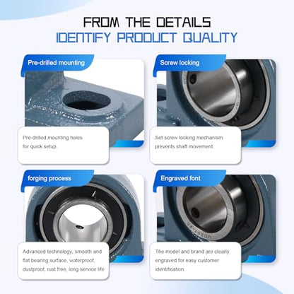 UCP207-20 Pillow Block Bearing,1-1/4" Bore Mounted Pillow Bearing Cast Iron Base -Self Aligning Chrome Bearing,4 Pcs - style: UCP207-20
