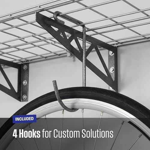 SafeRacks Steel Garage Wall Shelves 2-Pk w/Hooks, 300lb, Hammertone (12x36) - color: Hammertone, size: 12"x36" (2-Pack)