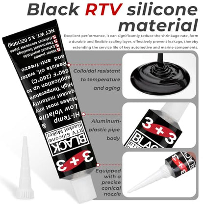 3.5oz*2Pcs Black RTV Silicone Gasket Maker