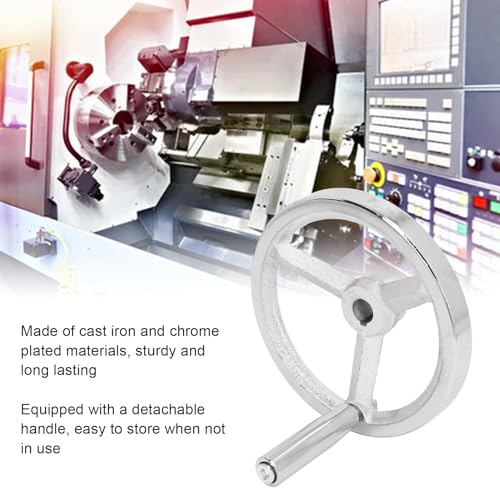 Walfront Lathe Handwheel 16x160MM Rotary Handwheel Chrome Plated Cast Iron Round Hand Wheel with Removable Handle Easy to Install