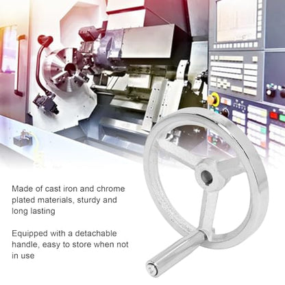 Walfront Lathe Handwheel 16x160MM Rotary Handwheel Chrome Plated Cast Iron Round Hand Wheel with Removable Handle Easy to Install