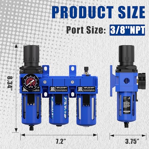 NEWPO 3/8" NPT Air Compressor Water Separator-Air Filter Regulator Lubricator Combo, Water/Oil Trap Separator,Brass Filter & Desiccant Dryers,Semi-Auto Drain,Metal Bracket-Blue - color: 1 Filter+1 Dryer, size: 3/8" NPT