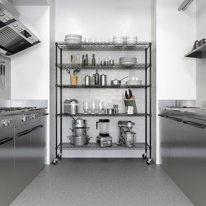 UltraDurable 5-Tier NSF Steel Wire Shelving, 60"W x 18"D x 75"H, Black - color: Black, size: 5-Tier Shelving, 60" W x 18" D