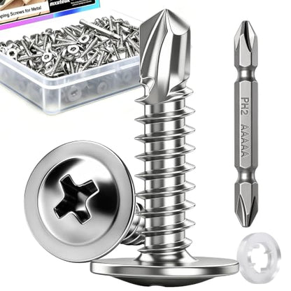 mxuteuk 340PCS #10×3/4" Self Drilling Screws, 410 Stainless Steel - size: SV #10×3/4"