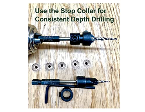 FTG USA #8(11/64") Wood Countersink Drill Bit 4-Pc Set with 3/8" Depth Stop - size: #8, style: 4 Pc with Depth Stop