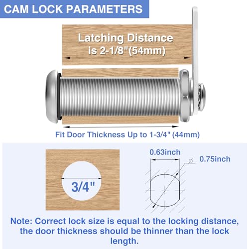 Cylinnda Cabinet Lock with Keys, 2" Extra-Long Cam Locks keyed Alike, 2 Pack Cabinet Cam Lock Set for Thick Drawers RV Storage Locks Tool Box Lock Replacement, Zinc Alloy (2 Pack, 2-1/8 Inch) - color: 2 Pack, size: 2-1/8 Inch
