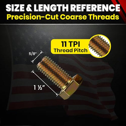 Chenango Supply 5/8-11 x 1-1/2" Grade 8 Hex Head Cap Screws - size: 5/8-11 x 1-1/2" Hex Bolt