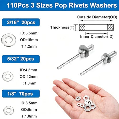 240pcs 304 Stainless Steel Rivets with Washers Assorted kit - color: 240Pcs