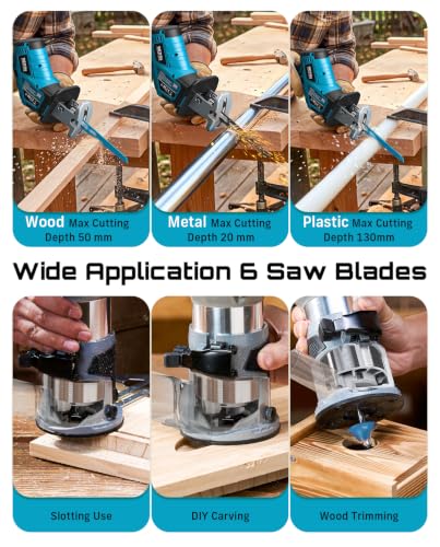 SEESII 2-in-1 Brushless Reciprocating Saw & Wood Router Tool Combo Kit - color: Royal Blue