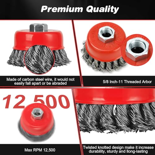 4 Pack Wire Wheel Brush for Angle Grinder, 3 Inch Twist Knot Wire Cup Wheels for 4 1/2 Angle Grinder 5/8 Inch Threaded Arbor, 0.02 Inch Carbon Steel - style: 4 Pack Wire Cup