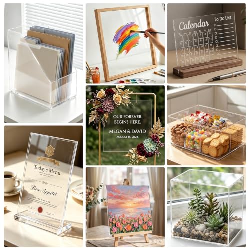 KINLINK 12x12 Plexiglass Sheets 1/4 inch Thick, 6mm Clear Cast Acrylic Sheet, Plastic Board for DIY Project, Craft, Window Glass, Table top, Picture Frame, Acrylic Sign and Wedding Invitation 2 Pack