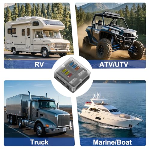 6 Way Fuse Block Box 12V/24V DC, ATC/ATO Fuse Panel with LED Indicator for Marine Boat Automotive Motorcycle - style: 6 Way