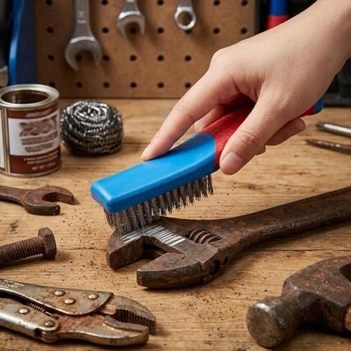 Handheld Steel Wire Cleaning Polishing Brush, Comfort Grip Abrasive Brush, Durable Maintenance Tool for Bead Collectibles Hardware Mold Cleaning