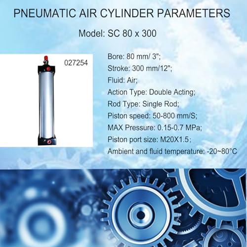 INTBUYING Air Cylinder Pneumatic Standard Cylinder Aluminum Alloy Magnetic Rod Dual Action Single Rod-SC 80 x 300 PT Bore:3" Stroke:12" - size: SC 80 x 300 PT Bore:3" Stroke:12"
