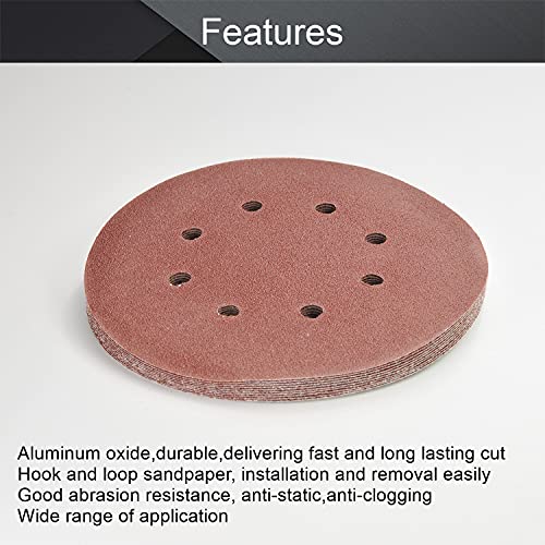 Utoolmart 10pcs 7 Inch 8 Hole Hook and Loop Sanding Disc 80Grit Flocking Sandpaper for Random Orbit Sander - size: 80 Grit