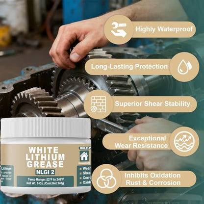 BTAS White Lithium Grease Lubricant for Door Hinge/Opener/Wheels/Screw 5oz - size: 5 oz