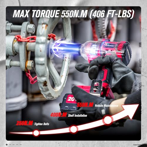 AVID POWER 1/2" Cordless Impact Wrench, 20V Brushless Impact Gun, 3 Speeds - color: Light Red