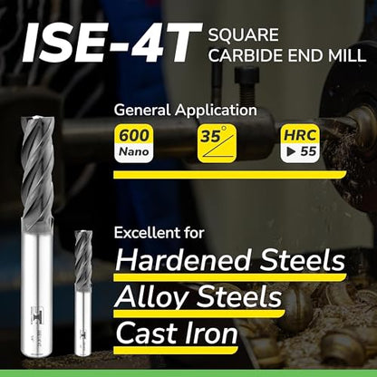 SPEED TIGER 9/16" Micrograin Carbide Square End Mill - 4 Flutes - ISE9/16 4T (1 Piece, 9/16") for Alloy Steels, Hardened Steel, Metal & More – Mill Bits Sets for DIYers & Professionals (1pc) - size: 9/16 in