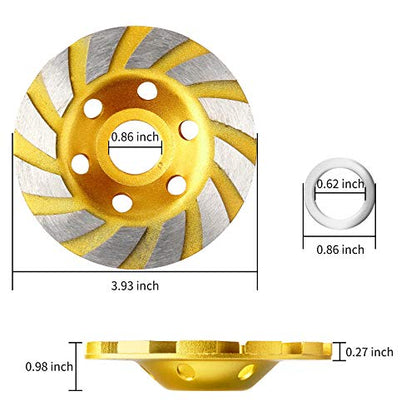 2 Pieces 4 Inch Concrete Stone Ceramic Turbo Diamond Grinding Cup Wheel,12 Segs Heavy Duty Angle Grinder Wheels for Angle Grinder (Yellow) - style: 2 Pieces