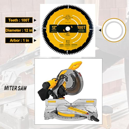12in 100T Fine Finish Blade Compatible with DEWALT Miter Saw - style: 12IN,100T