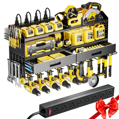 Power Tool Organizer Wall Mount with Charging Station & Drawers - size: Large