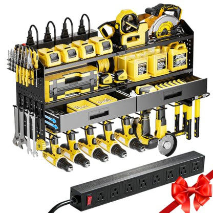 Power Tool Organizer Wall Mount with Charging Station & Drawers - size: Large