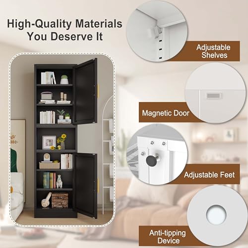 67" Tall Narrow Bathroom Storage Cabinet, Metal Pantry Cabinet, Black - color: Black, size: 15.8"D x 19.7"W x 67"H