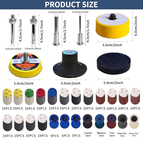 294 PCS 2 Inch Die Grinder Sanding Discs with 1/4" &1/8"Roll Lock , Compatible with Both Die Grinders and Power Drills for Surface Conditioning, Sanding & Polishing，Sanding Pads Includes 40-10000 Grit