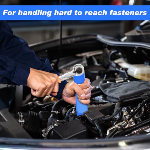 Offset Extension Wrench, 15" Impact Ready Zero Degree Swivel with 1/2", 3/8", 1/4" Adapters & Socket, Carbon Steel Ratchet Wrench Extender for Tight Spaces, Auto Repair & DIY