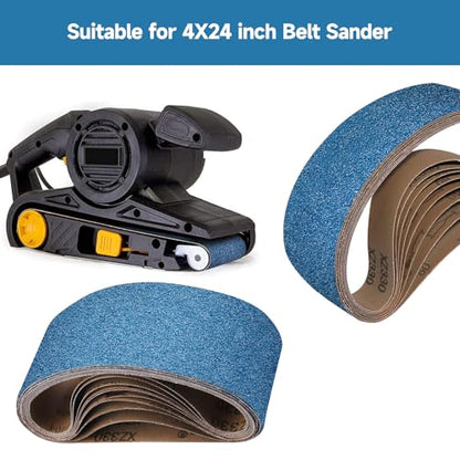 10-Piece Premium 4 x 24 Inch Zirconia Sanding Belts 40-400 Grit - color: Mix Grit, size: 4x24 Inch