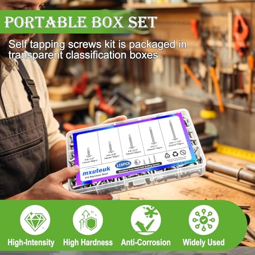mxuteuk 230PCS #8 Self Tapping Screws,410 Stainless Steel - size: SV 230PCS #8 Kit