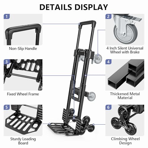 KEDSUM 3-in-1 Stair Climbing Dolly, 660LB Hand Truck with 10 Wheels - size: 660LBS-10 Wheels