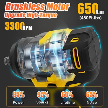 1/2" Cordless Impact Wrench 650N.m(480 Ft-lbs) Brushless Impact Gun