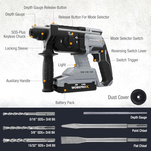 WORKPROX 20V Brushless Cordless Rotary Hammer Drill