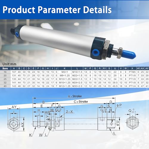 CG WEITENG Pneumatic Mini Pneumatic Cylinder MAL Single Rod Aluminum Double Acting Pneumatic Cylinder 16mm Bore 50mm Stroke(MAL16x50) - color: MAL-16 mm, size: 50 mm
