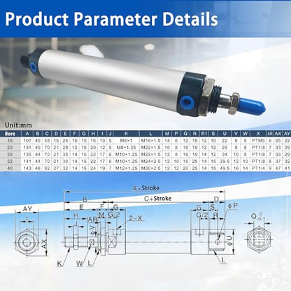 CG WEITENG Pneumatic Mini Pneumatic Cylinder MAL Single Rod Aluminum Double Acting Pneumatic Cylinder 16mm Bore 50mm Stroke(MAL16x50) - color: MAL-16 mm, size: 50 mm
