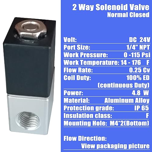 DC 24V Solenoid Valve 1/4" NPT 2 Way Normally Closed Air Valve Electric Solenoid Valve - size: 1/4"NPT, style: DC24V
